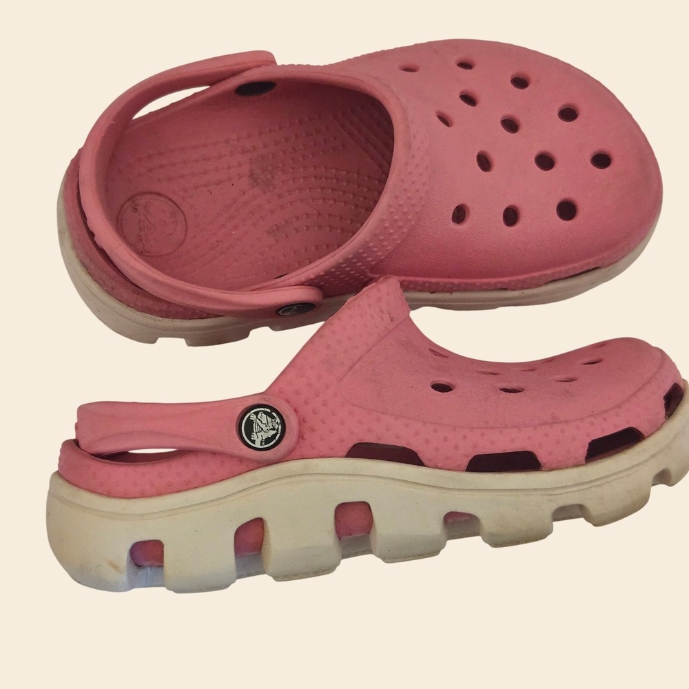 Crocs Duet Sport Clog Kids Pink White Dual Density Comfort Shoes Size 10/11